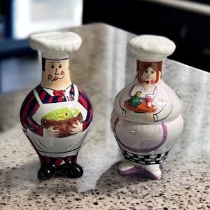 Vintage Chefs Husband and Wife Hand Painted Salt and Pepper Shakers